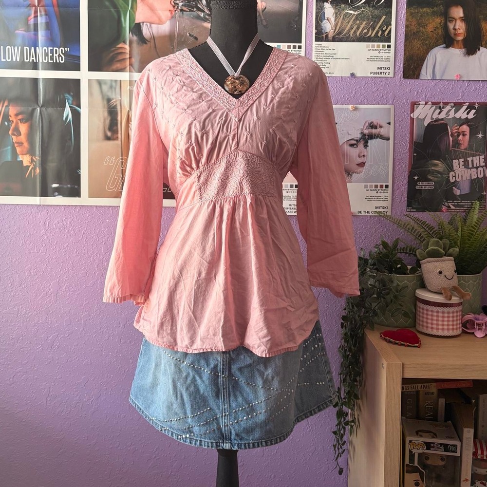 Cato Pink Embroidered Boho Tunic Size L